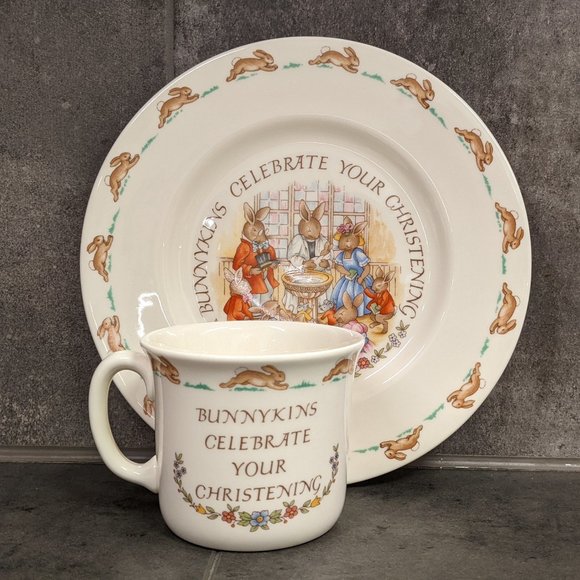 Royal Doulton Bunnykins christening mug & plate - Picture 1 of 5